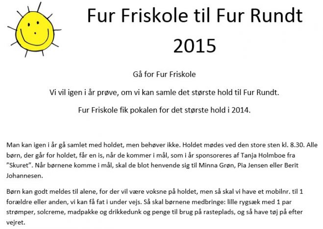 Fur Friskole til Fur Rundt 2015 - Tilmelding