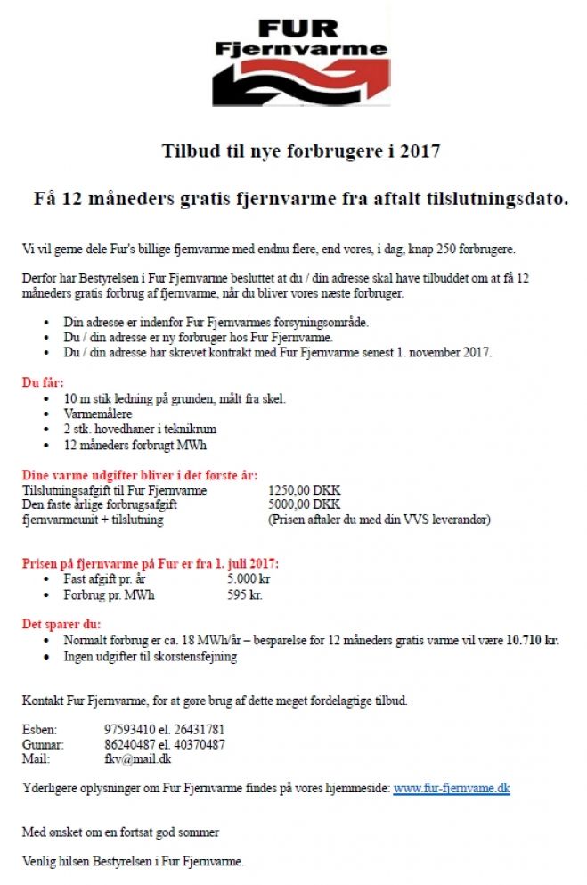 Tilbud til nye forbrugere i 2017 - Få 12 måneders gratis fjernvarme fra aftalt tilslutningsdato