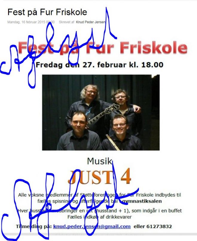 Festen med "Just 4" på Fur Friskole flyttes