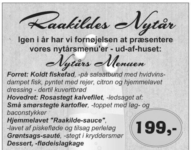 Nytårs-menu og pizza fra Raakilde