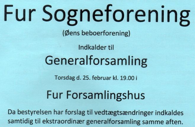 Fur sogneforening indkalder til to generalforsamlinger