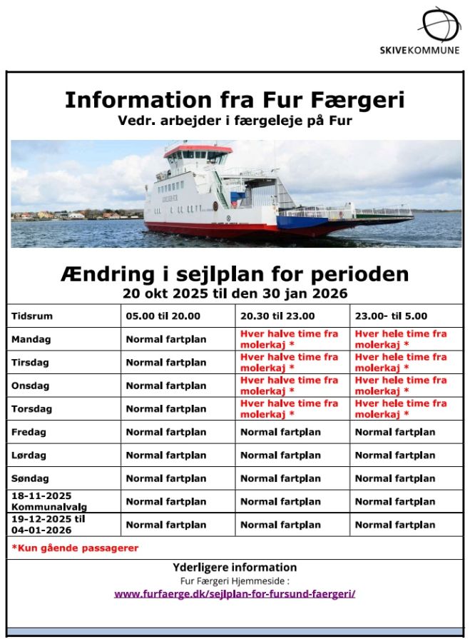 Reparation af færgelejet på Fur og ændringer i sejlplan - Opdateret sejlplan - dokument opdateret 20250818